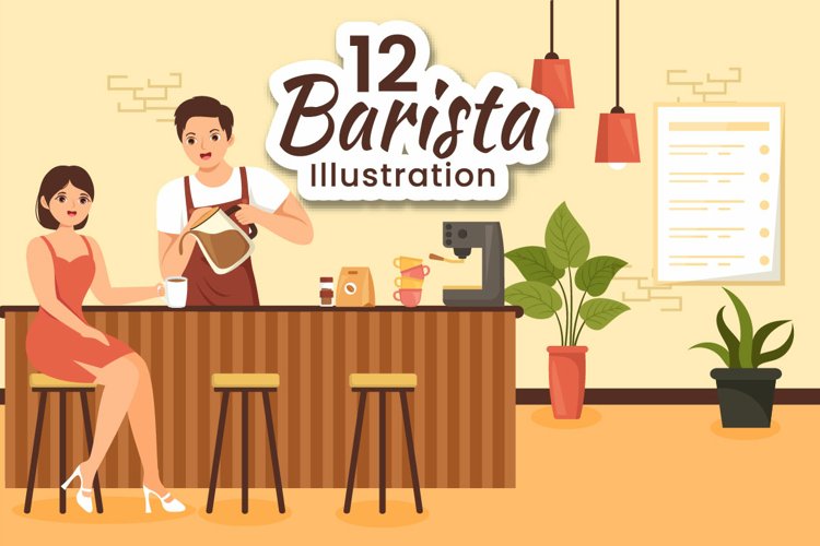 12 Barista Making Coffee Illustration example image 1