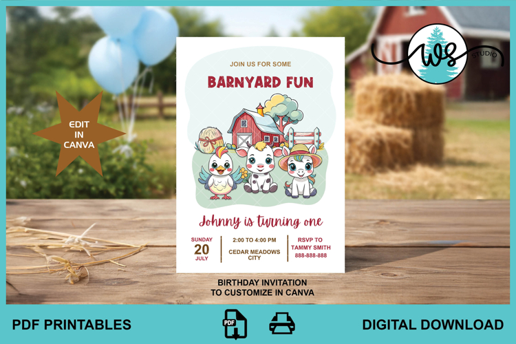 Barnyard Farm Animals Birthday Invitation Canva Edit