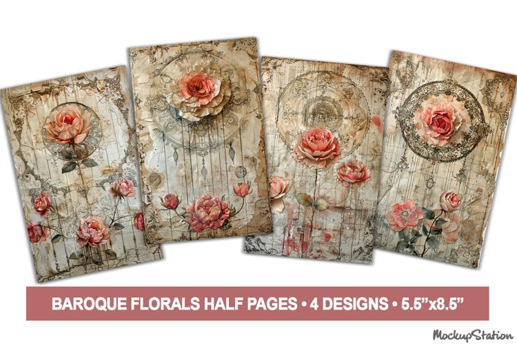 Shabby Victorian Baroque Junk Journal Half Pages Backgrounds example image 1