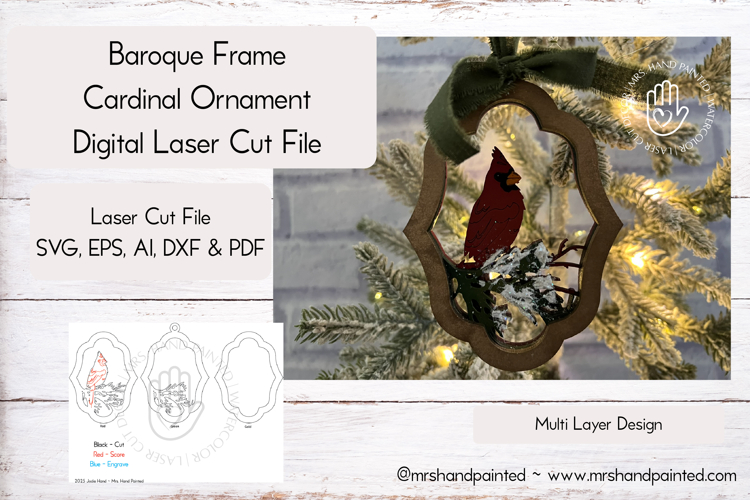 Baroque Frame Cardinal Ornament - Laser Cut File