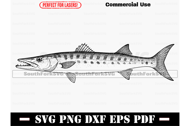 Barracuda Fish Design SVG PNG DXF EPS PDF example image 1