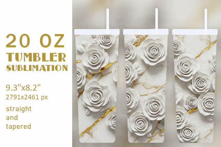 White Rose and Gold Vein Tumbler Wrap