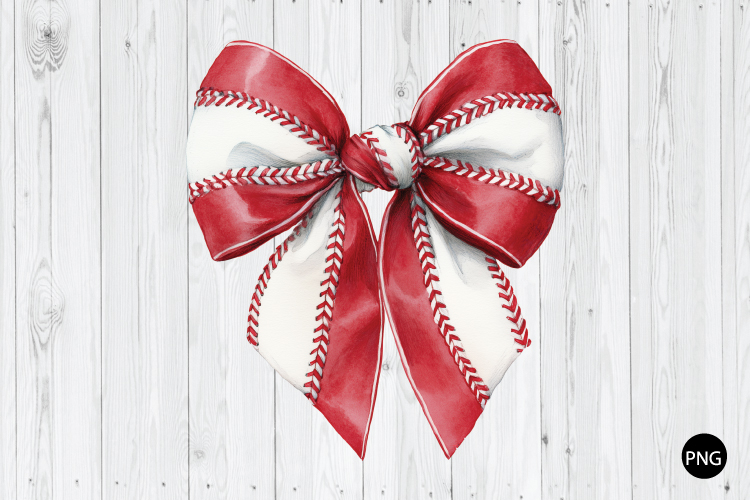 Red White Stitch Baseball Bow PNG, Baseball PNG