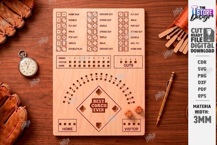 3D Wooden Baseball Dice Board Game Laser Cut | Dice Game example image 1