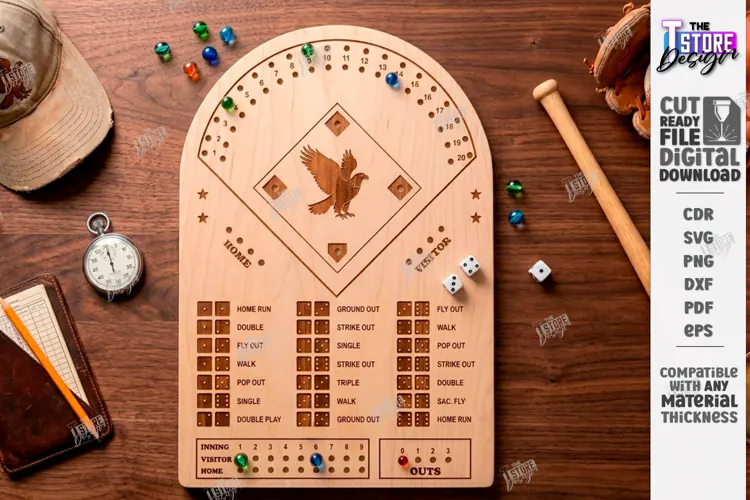 3D Wooden Baseball Dice Board Game Laser Cut | Dice Game