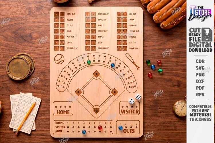 3D Wooden Baseball Dice Board Game Laser Cut | Dice Game example image 1
