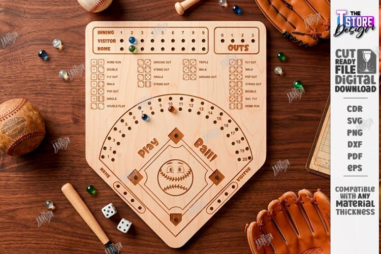 3D Wooden Baseball Dice Board Game Laser Cut | Dice Game example image 1