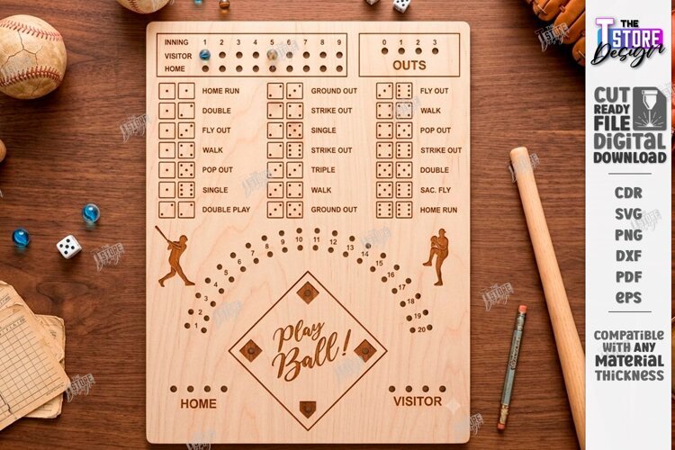 3D Wooden Baseball Dice Board Game Laser Cut | Dice Game example image 1