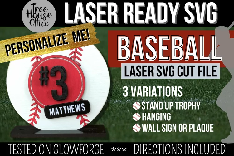 Baseball Laser Svg, Player Name Number Glowforge Cut File