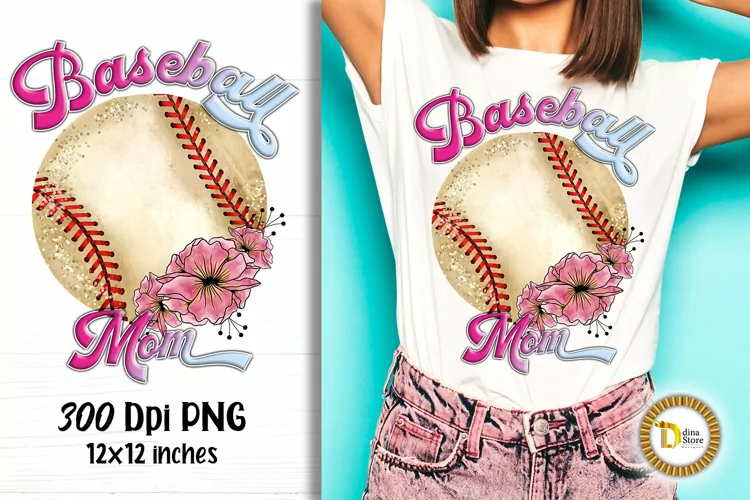 Baseball Mom Sublimation Vintage Pink Flowers