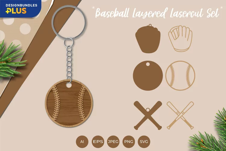 Baseball Gloves and Bats, Keychain Laser Cutting Set