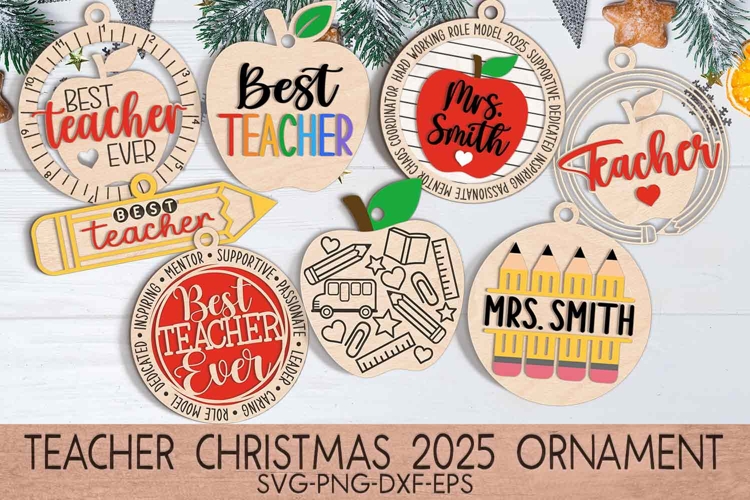 Funny Teacher Christmas Ornaments 2025 SVG | Laser Cut File example image 1