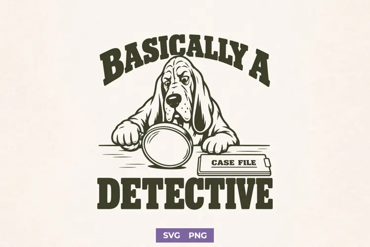 Basically A Detective SVG, True Crime PNG, Basset Hound