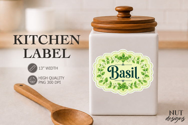 Vintage Basil Kitchen Label Pantry label