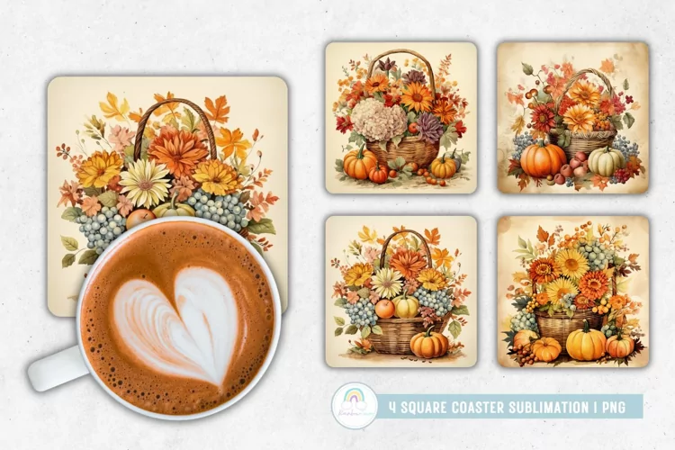 Basket of Autumn Square Coaster Sublimation