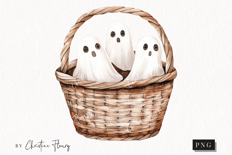 Cozy Halloween Ghost Basket | Halloween PNG