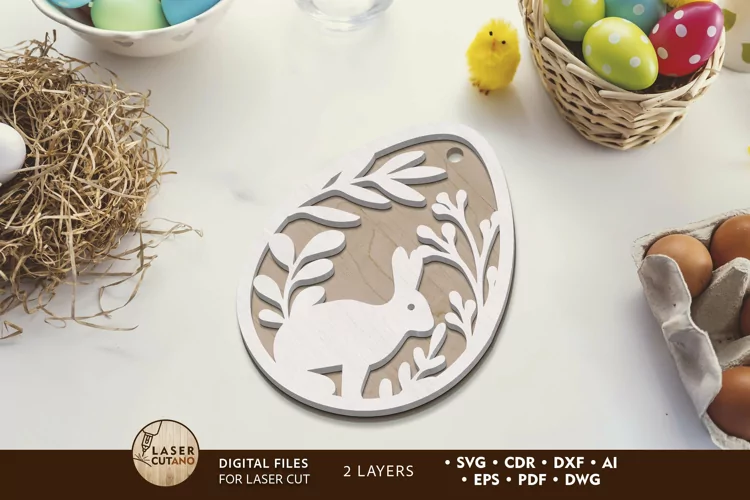 Easter Tag with Rabbit Ornament, Laser Cut Template