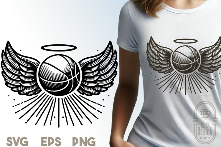 Basketball with Angel Wings Illustration SVG File