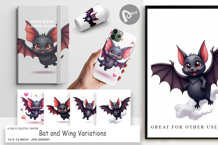Digital Paper Bat and Wing Variations