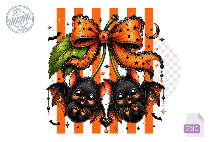Bat Couple Cherry Halloween Bow PNG Clipart Design Art
