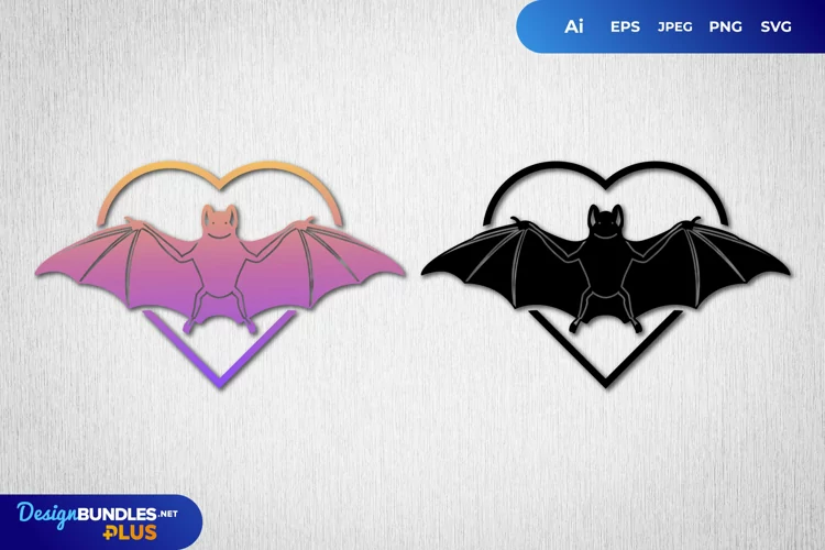 Bat in Heart with Gradient Color SVG