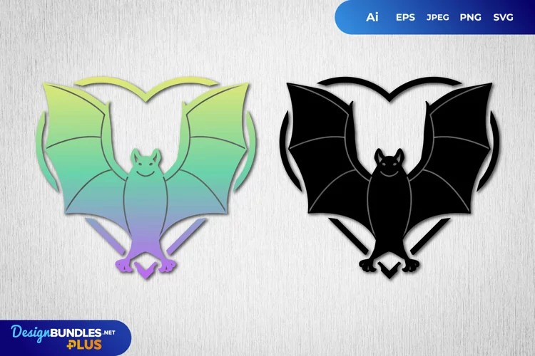 Bat in Heart with Gradient Color SVG