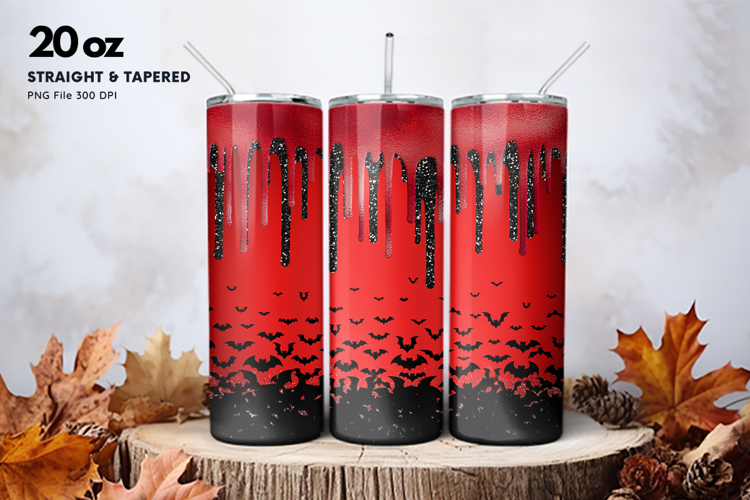 20oz Halloween Tumbler Bat Glitter Drip Scare Sublimation