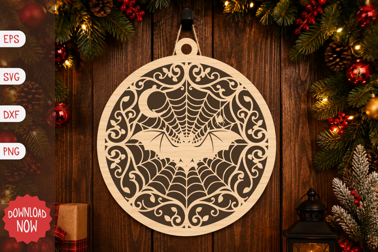 Bat Spiderweb Ornament SVG