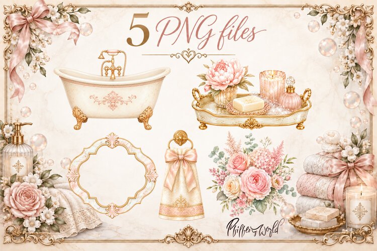 Romantic Bath PNG | Shabby Chic Bathroom Decor example image 1