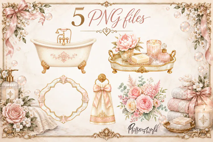Romantic Bath PNG | Shabby Chic Bathroom Decor