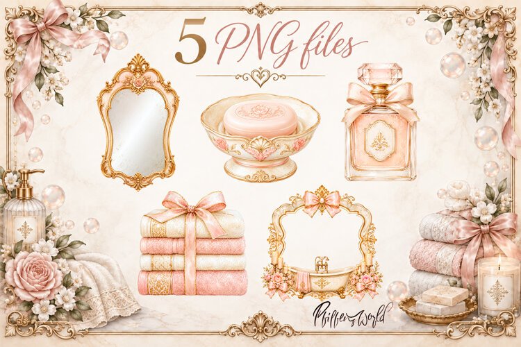 Vintage French Vanity PNG | Pink Coquette Bathroom Clipart example image 1