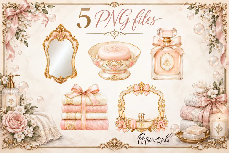 Vintage French Vanity PNG | Pink Coquette Bathroom Clipart