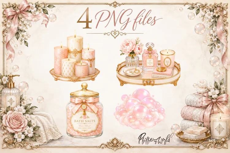 Luxury Pink Spa PNG | Coquette Bathroom Clipart