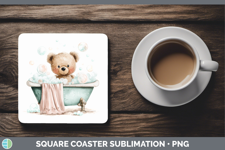 Bear Bathtub Square Coaster Sublimation Design