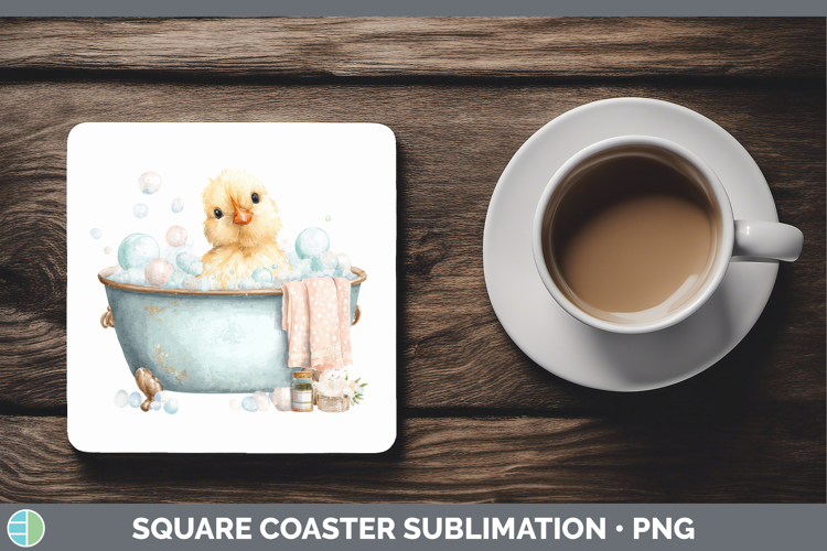 Chicken Bathtub Square Coaster Sublimation Design