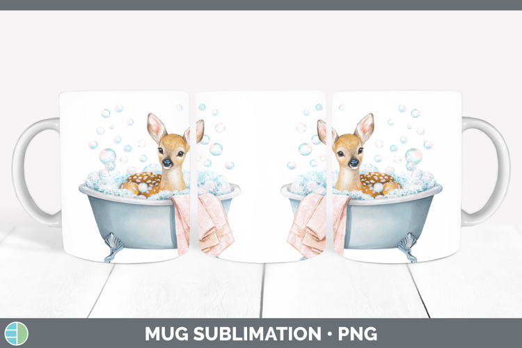 Deer Bathtub Mug Wrap Sublimation Design