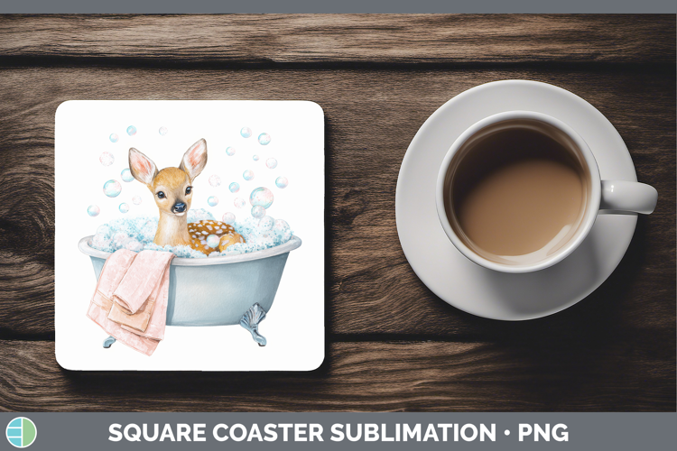 Deer Bathtub Square Coaster Sublimation Design
