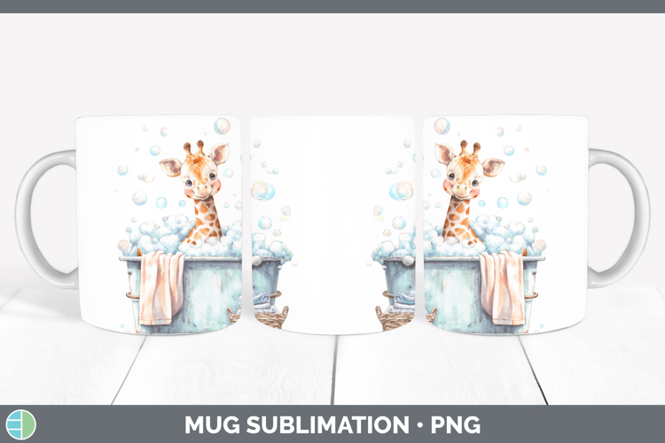 Giraffe Bathtub Mug Wrap Sublimation Design