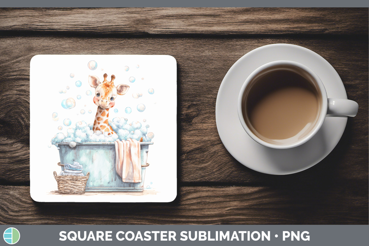 Giraffe Bathtub Square Coaster Sublimation Design