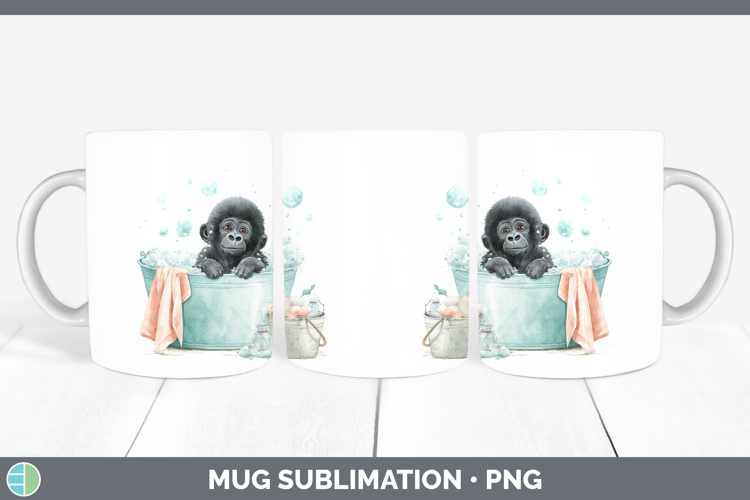 Gorilla Bathtub Mug Wrap Sublimation Design