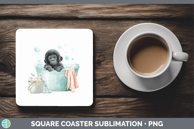 Gorilla Bathtub Square Coaster Sublimation Design
