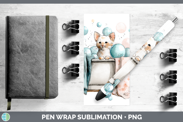 Kitten Bathtub Pen Wrap Sublimation Design