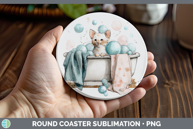 Kitten Bathtub Round Coaster Sublimation Design