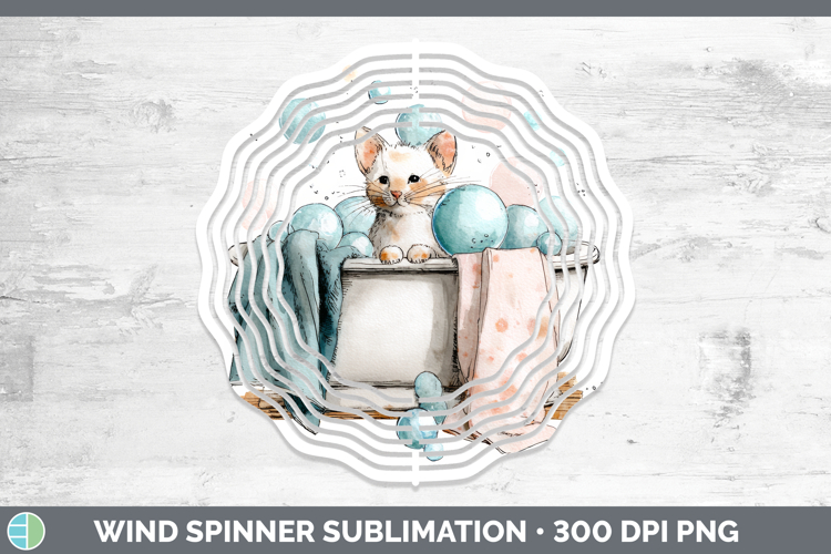 Kitten Bathtub Wind Spinner Sublimation Design