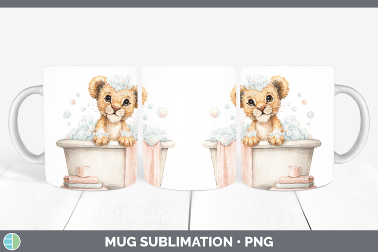 Lion Bathtub Mug Wrap Sublimation Design