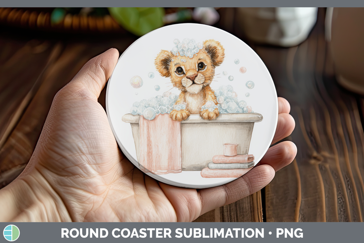 Lion Bathtub Round Coaster Sublimation Design