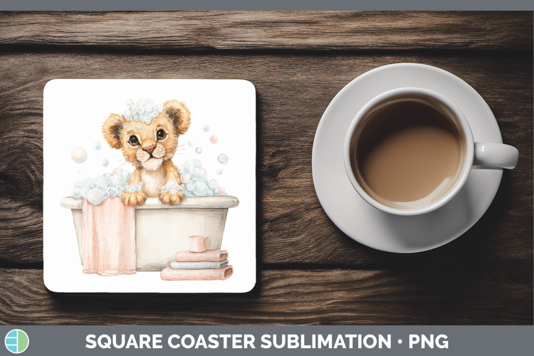 Lion Bathtub Square Coaster Sublimation Design