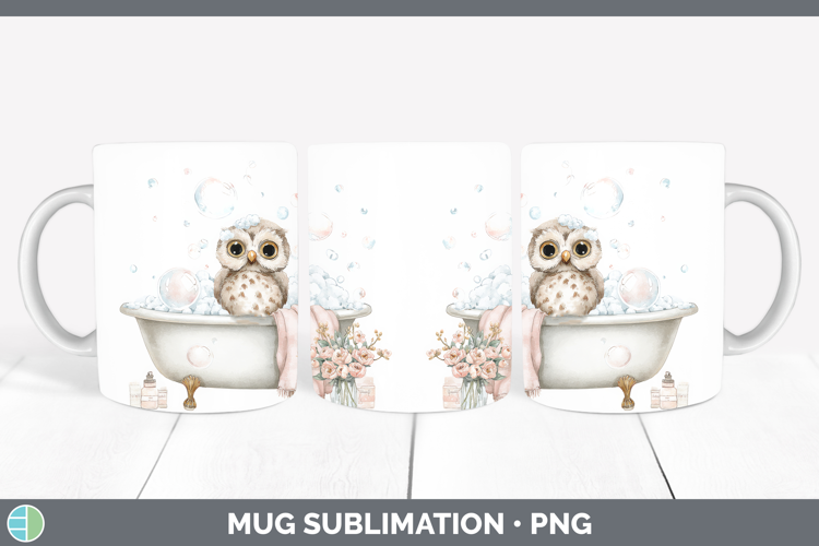 Owl Bathtub Mug Wrap Sublimation Design