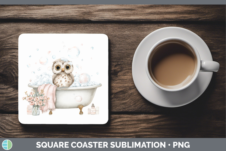 Owl Bathtub Square Coaster Sublimation Design