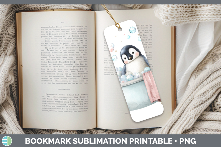 Penguin Bathtub Bookmark Sublimation Design